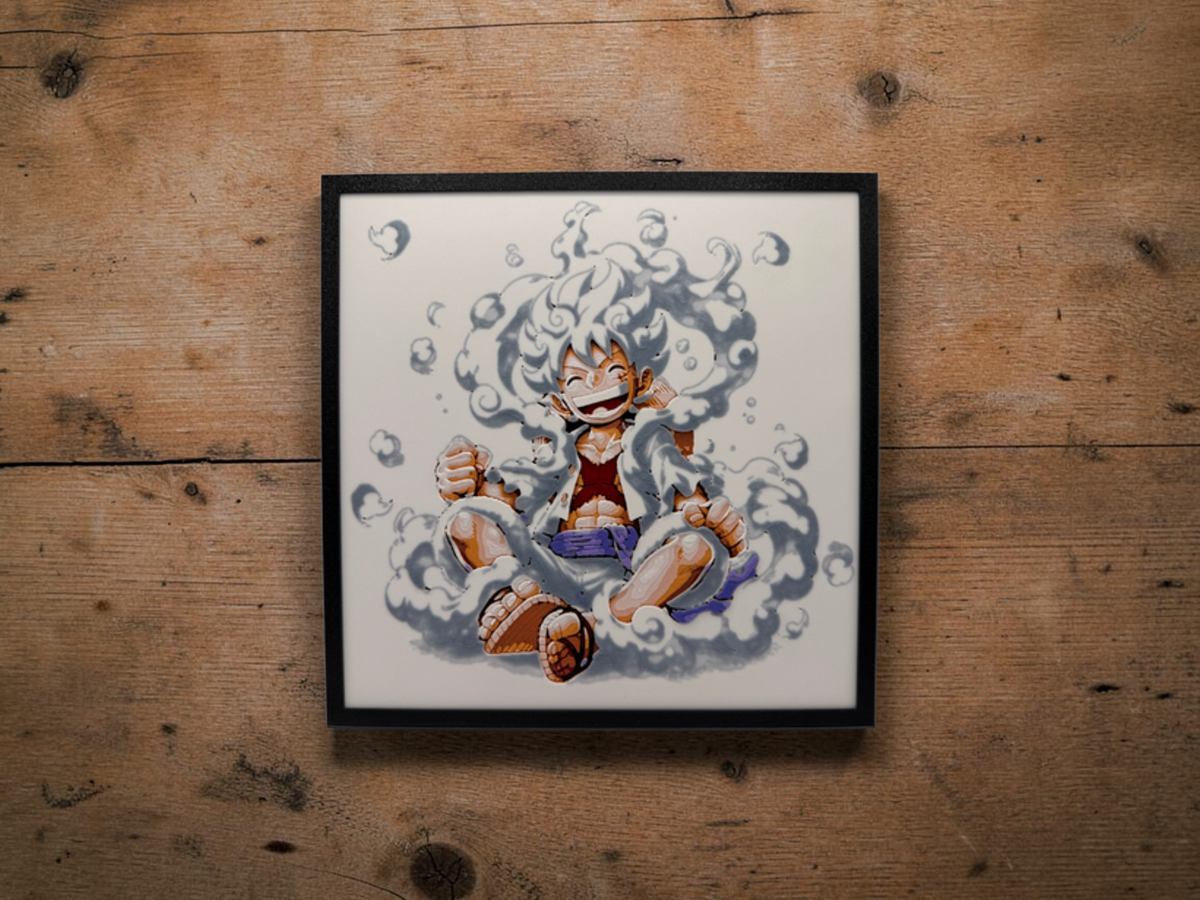 Gear 5 Luffy Fan-Art Filament Painting | Framed 8" x 8" Wall Art